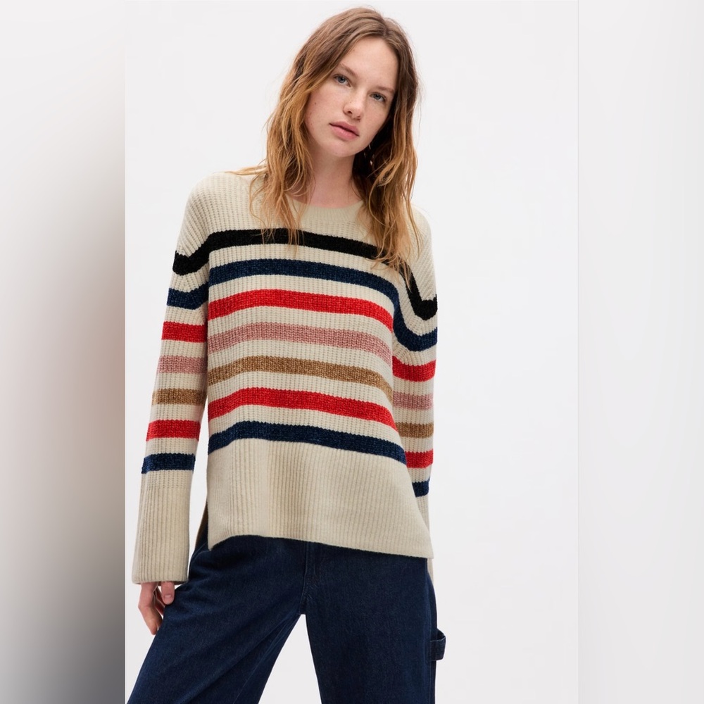 24/7 Split-Hem CashSoft Stripe Sweater Size L NWOT